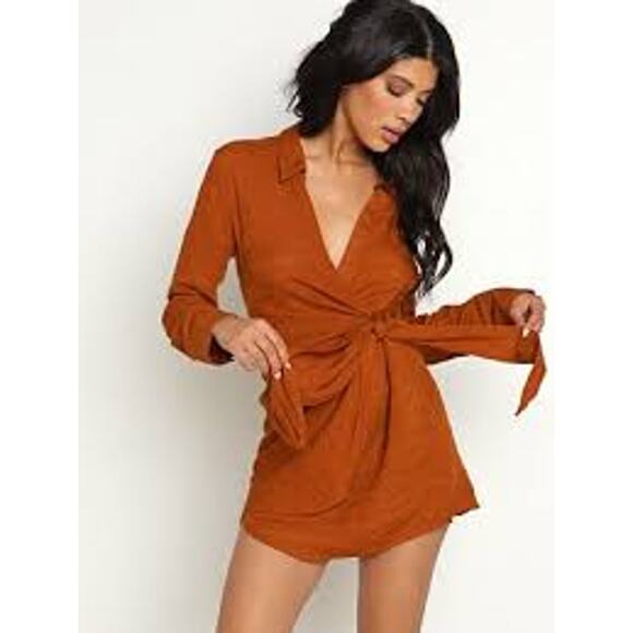 L*SPACE Daydream Wrap Mini Shirt Dress Medium / M Black - Picture 9 of 9